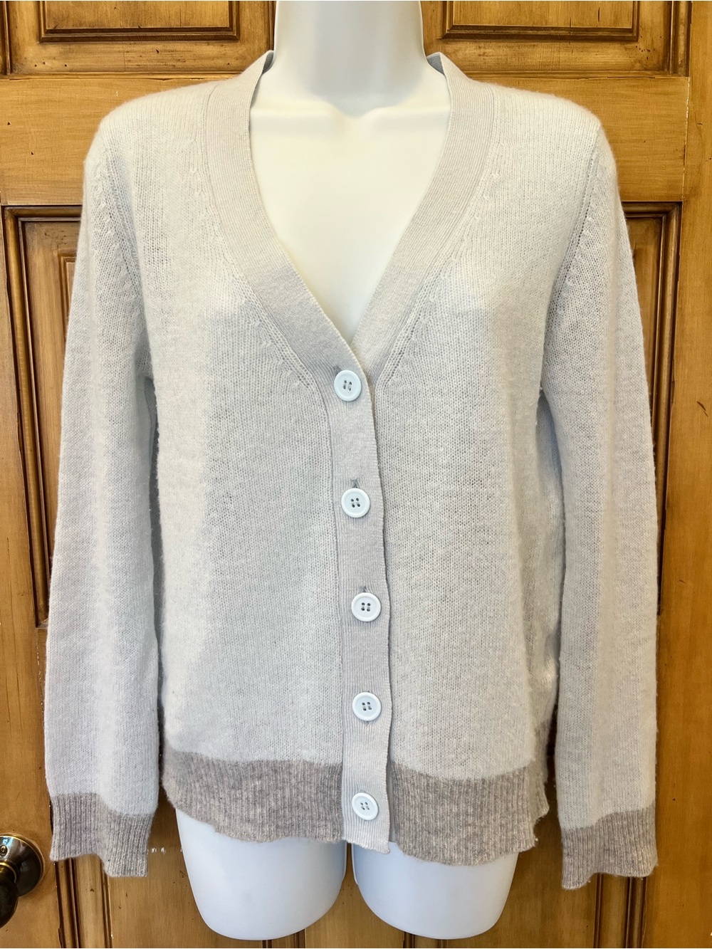 Jumper 1234 Cashmere Contrasting Cardigan Light Blue Grey Size 2
